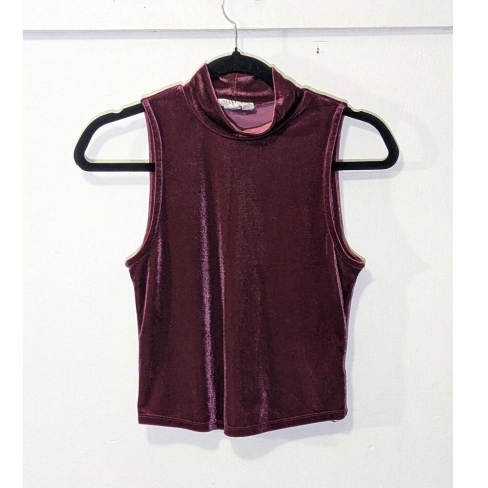 Olive + Oak velvet-feel burgundy mock neck sleeveless top sz. S